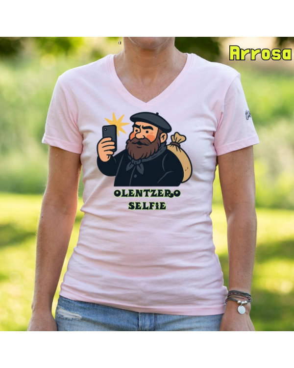 Emakume Kamiseta-Olentzero Selfie Arrosa