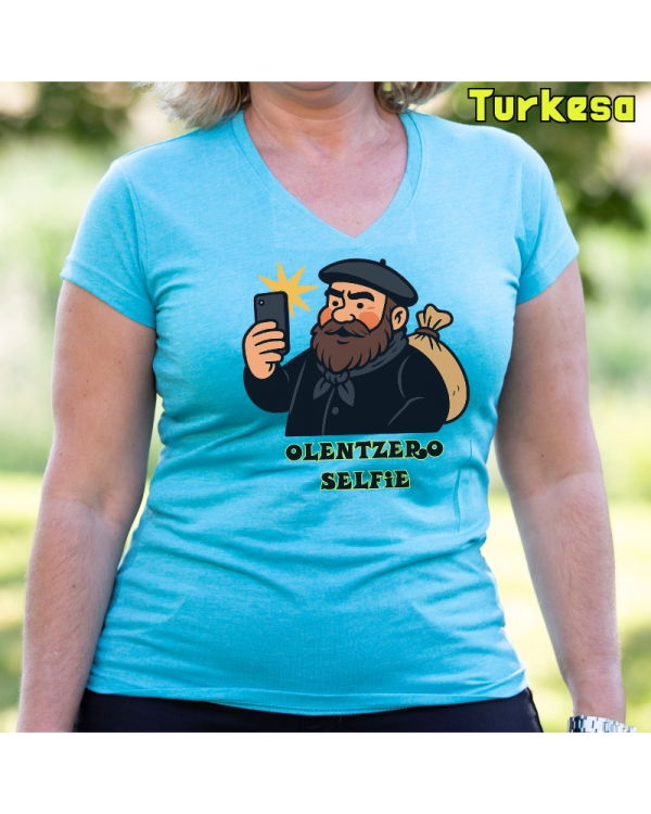 Emakume Kamiseta-Olentzero Selfie Turkesa
