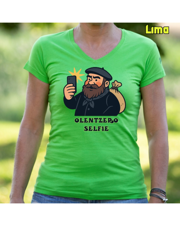 Emakume Kamiseta-Olentzero Selfie Lima
