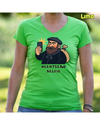 Emakume Kamiseta-Olentzero Selfie Lima