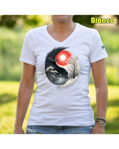 Camiseta Mujer Manga Corta-Yin Yang Blanco