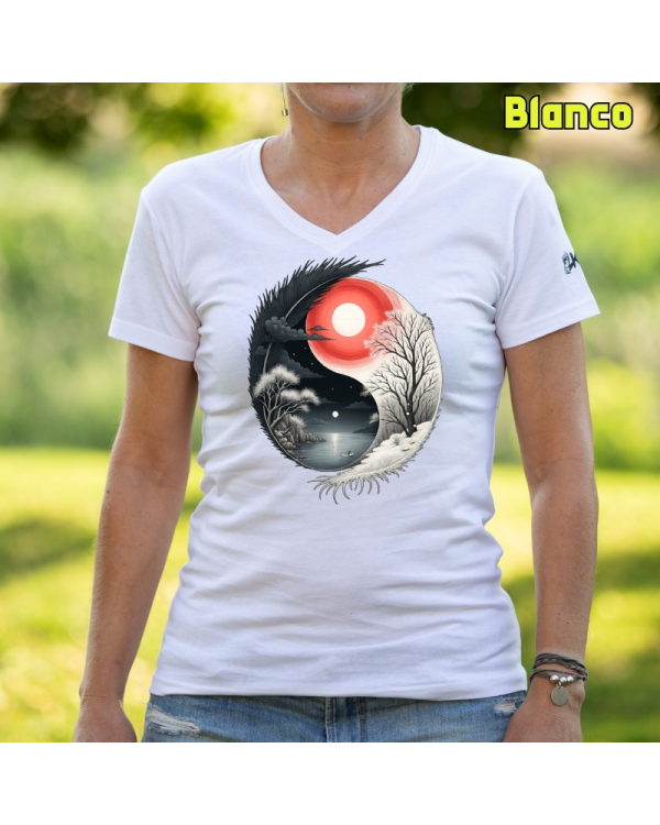 Camiseta Mujer Manga Corta-Yin Yang Blanco
