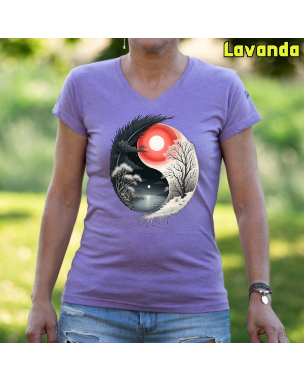 Camiseta Mujer Manga Corta-Yin Yang Lavanda