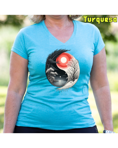 Camiseta Mujer Manga Corta-Yin Yang Turquesa