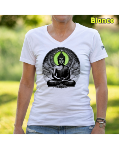 Camiseta Mujer Manga Corta-Buda Blanco