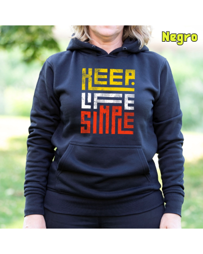 Sudadera Mujer Capucha-Keep Live Simple Negro