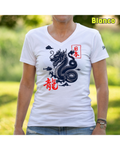 Camiseta Mujer Manga Corta-Dragón Blanco