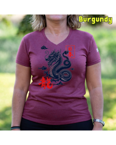 Camiseta Mujer Manga Corta-Dragón Burgundy