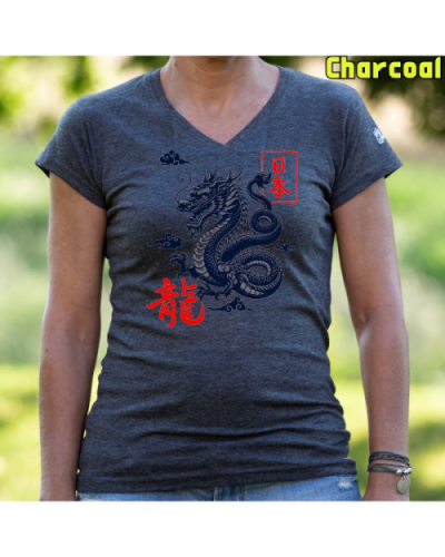 Camiseta Mujer Manga Corta-Dragón Blanco