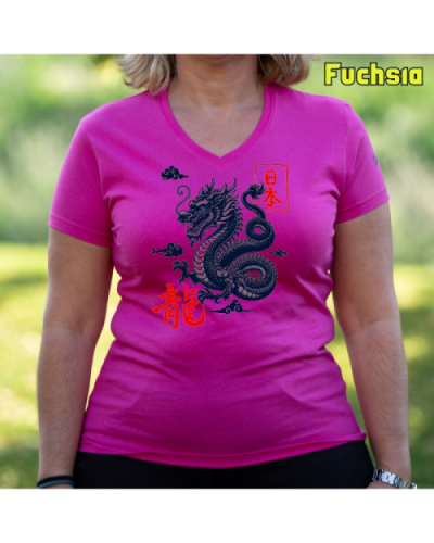 Camiseta Mujer Manga Corta-Dragón Blanco