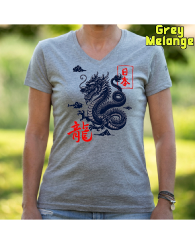 Camiseta Mujer Manga Corta-Dragón Blanco