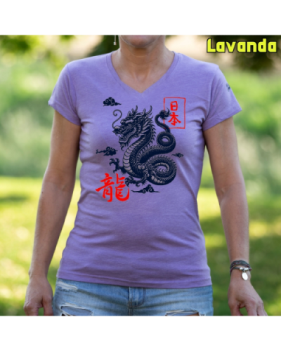 Camiseta Mujer Manga Corta-Dragón Blanco
