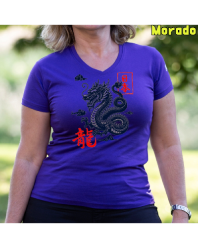 Camiseta Mujer Manga Corta-Dragón Blanco