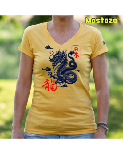 Camiseta Mujer Manga Corta-Dragón Mostaza