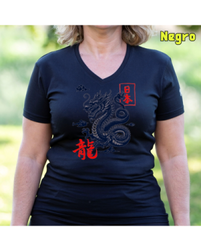Camiseta Mujer Manga Corta-Dragón Blanco