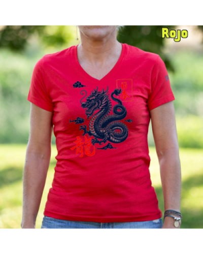 Camiseta Mujer Manga Corta-Dragón Blanco