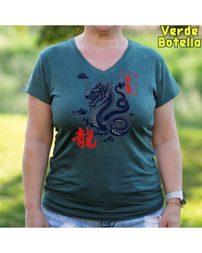 Camiseta Mujer Manga Corta-Dragón Blanco