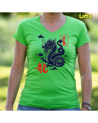 Camiseta Mujer Manga Corta-Dragón Blanco