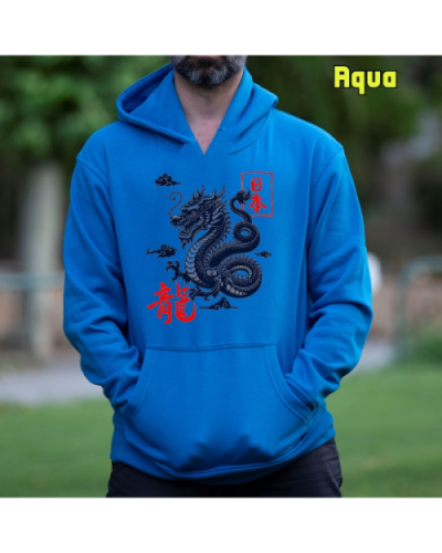 Sudadera Hombre Capucha-Dragón Aqua
