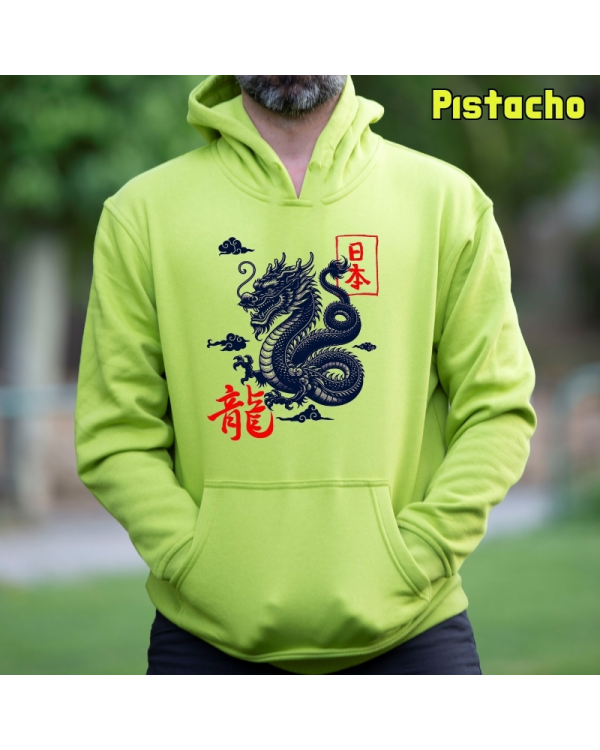Sudadera Hombre Capucha-Dragón Pistacho