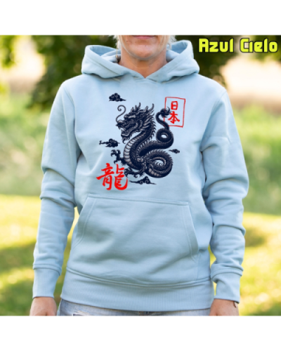 Sudadera Mujer Capucha-Dragón AzulCielo