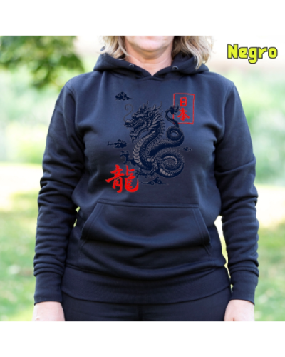 Sudadera Mujer Capucha-Dragón AzulCielo