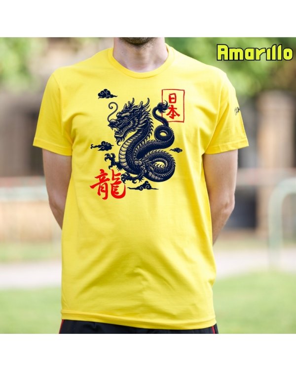 Camiseta Hombre Manga Corta-Dragón Amarillo