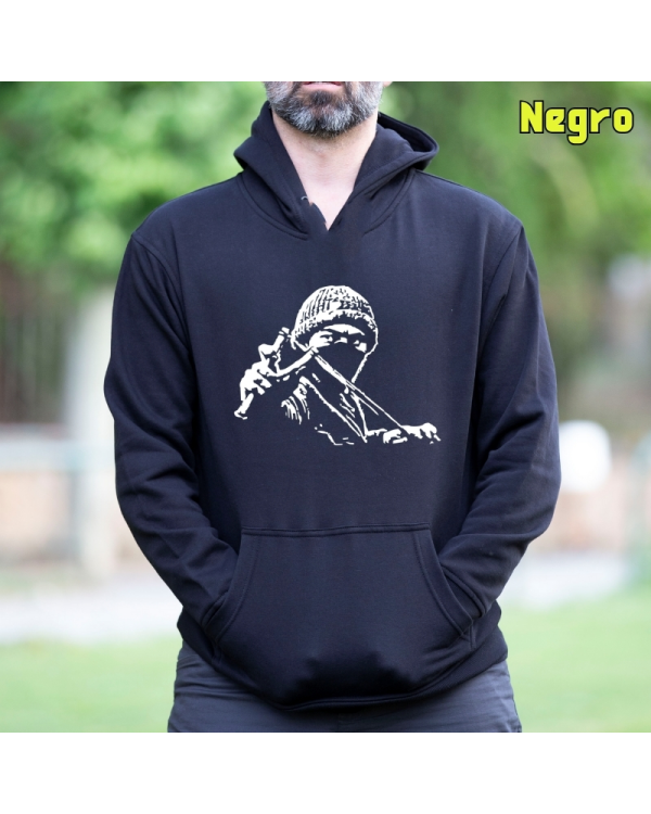 Sudadera Hombre Capucha-Antifa Negro