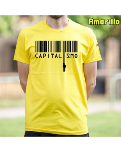 Camiseta Hombre Manga Corta-Capitalismo. Amarillo