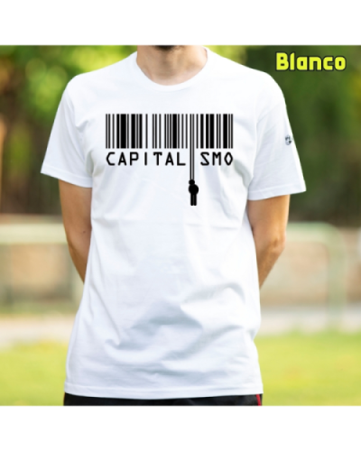 Camiseta Hombre Manga Corta-Capitalismo. Blanco