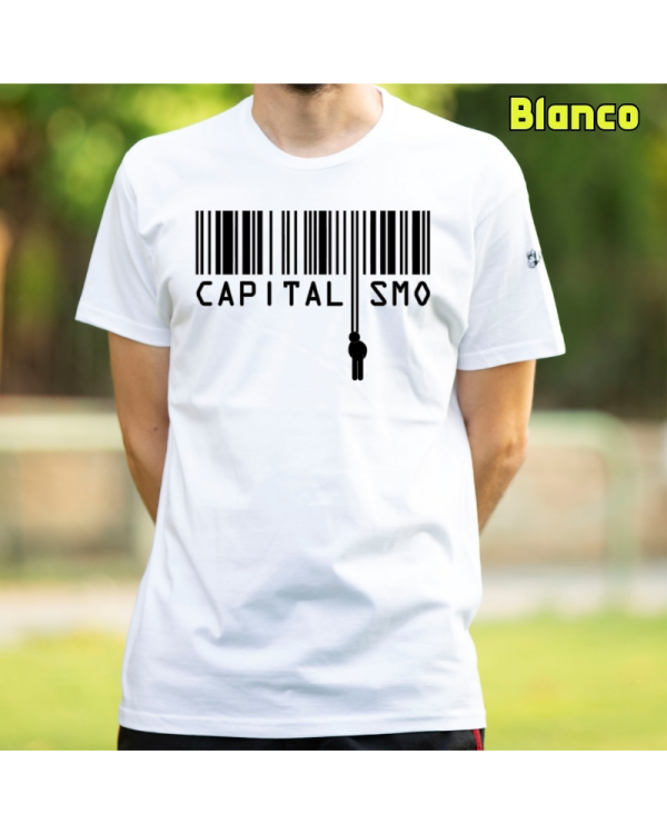 Camiseta Hombre Manga Corta-Capitalismo. Blanco
