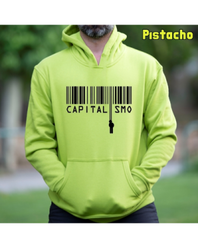 Sudadera Hombre Capucha-Capitalismo. Pistacho