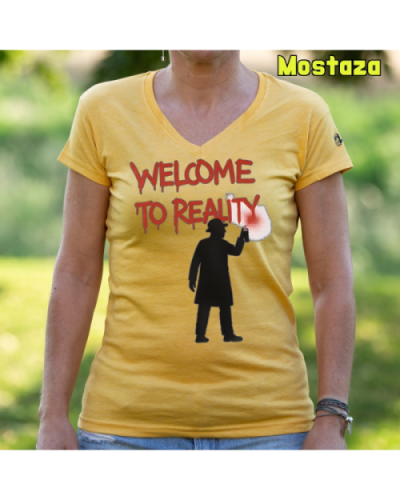 Camiseta Mujer Manga Corta-Welcome to Reality Mostaza