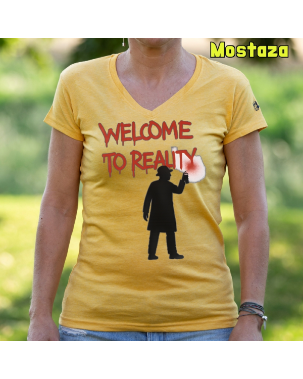 Camiseta Mujer Manga Corta-Welcome to Reality Mostaza