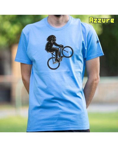 Diseño original y divertido de El Yeti saltando con la bicicleta.