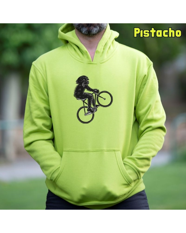 Diseño original y divertido de El Yeti saltando con la bicicleta.