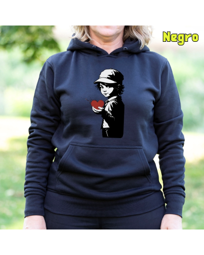 Sudadera Mujer Capucha-Corazon en Mano AzulCielo