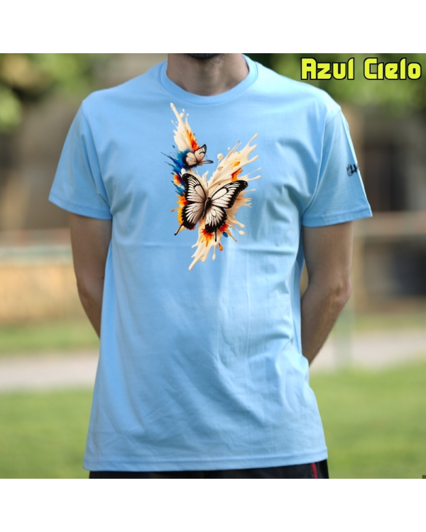 Camiseta Hombre Manga Corta-Mariposas AzulCielo