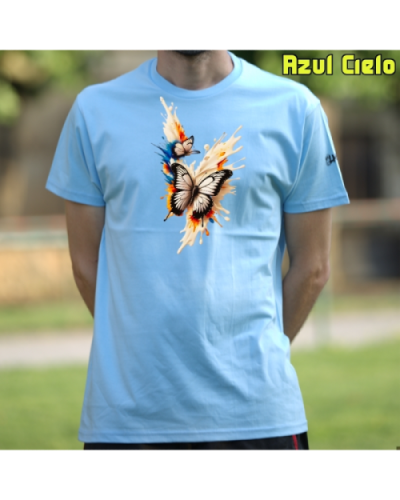 Camiseta Hombre Manga Corta-Mariposas AzulCielo
