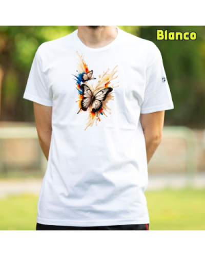 Camiseta Hombre Manga Corta-Mariposas Blanco