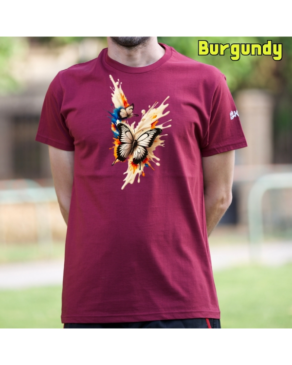 Camiseta Hombre Manga Corta-Mariposas Burgundy