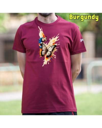 Camiseta Hombre Manga Corta-Mariposas Burgundy