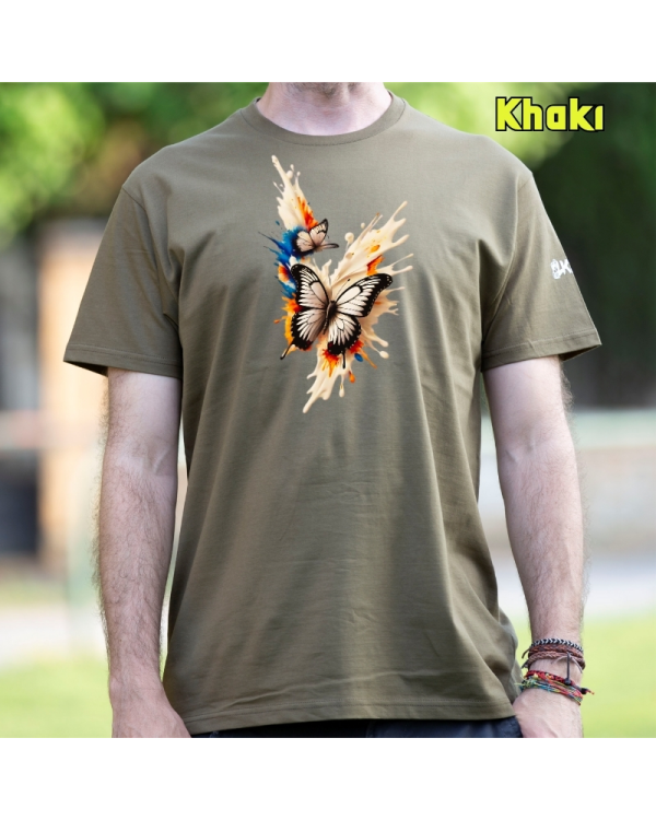 Camiseta Hombre Manga Corta-Mariposas Khaki