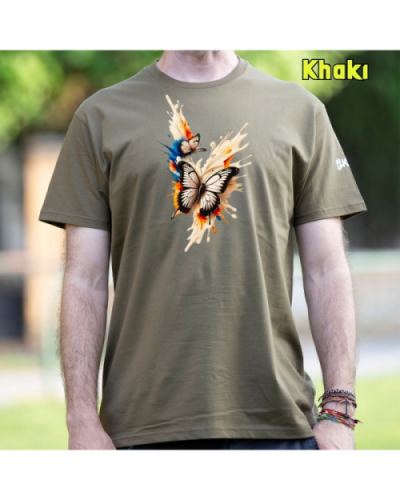 Camiseta Hombre Manga Corta-Mariposas Khaki