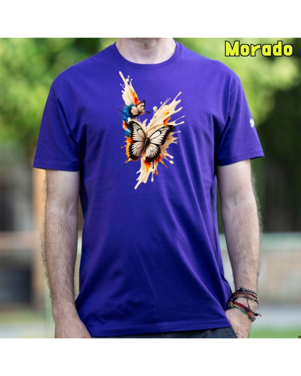 Camiseta Hombre Manga Corta-Mariposas Morado