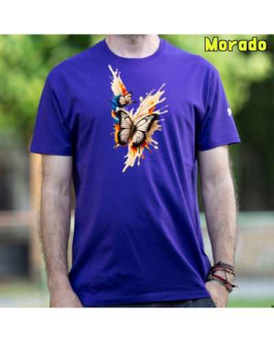 Camiseta Hombre Manga Corta-Mariposas Morado