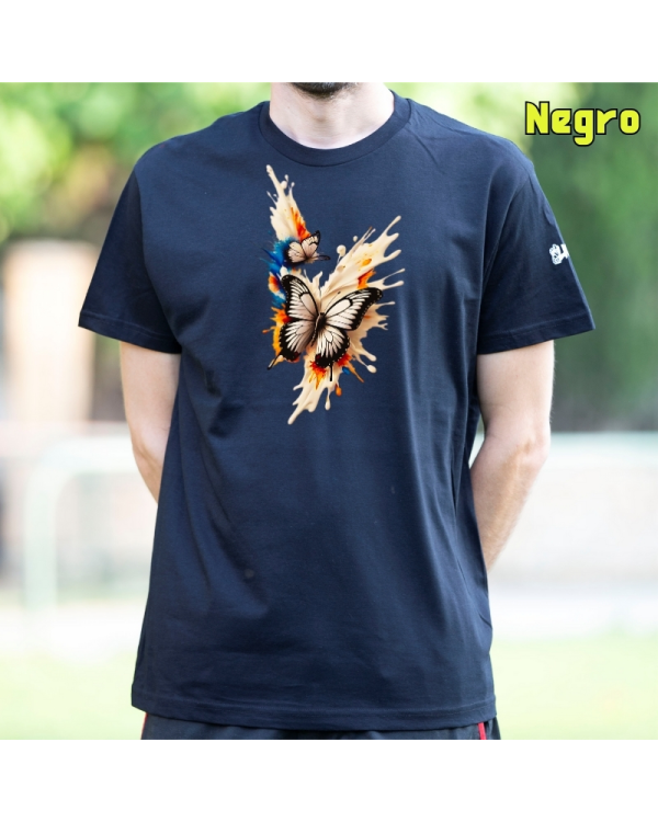 Camiseta Hombre Manga Corta-Mariposas Negro