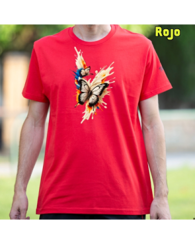 Camiseta Hombre Manga Corta-Mariposas Rojo