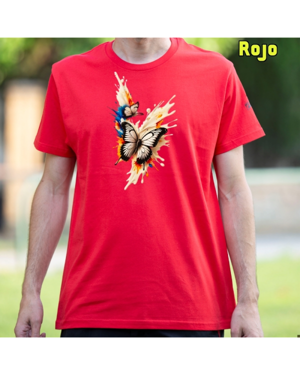Camiseta Hombre Manga Corta-Mariposas Rojo