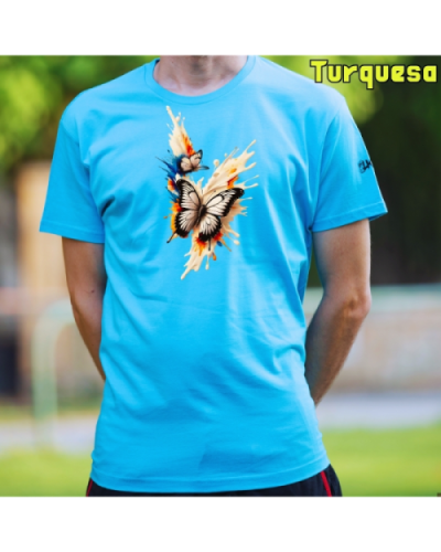 Camiseta Hombre Manga Corta-Mariposas Turquesa